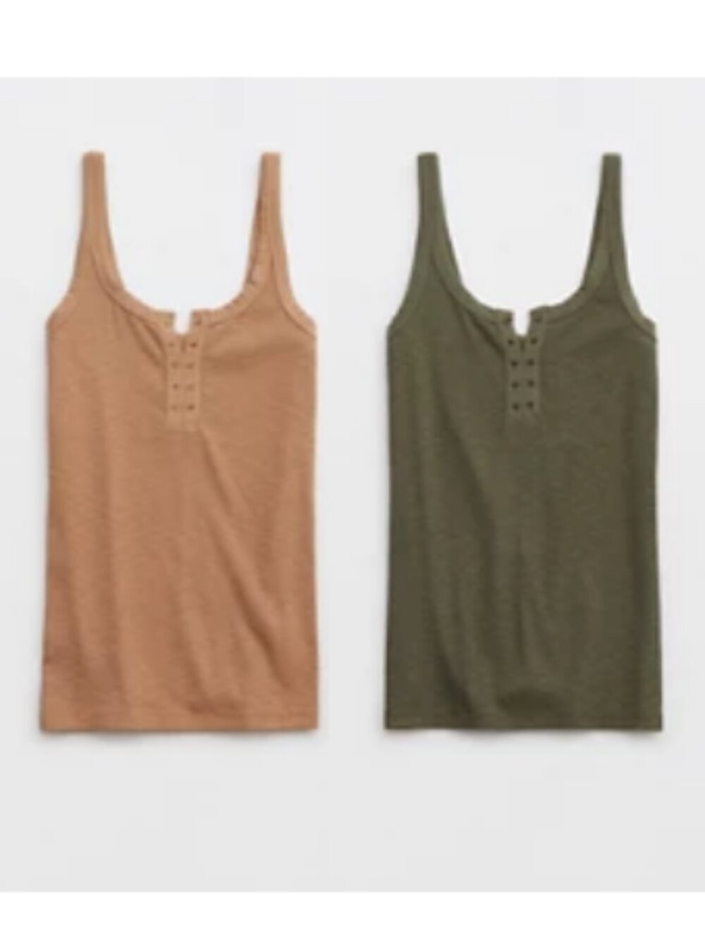 Aerie No BS Grommet Henley Style Tanks Set (2) Tan & Olive Green Very Good - M